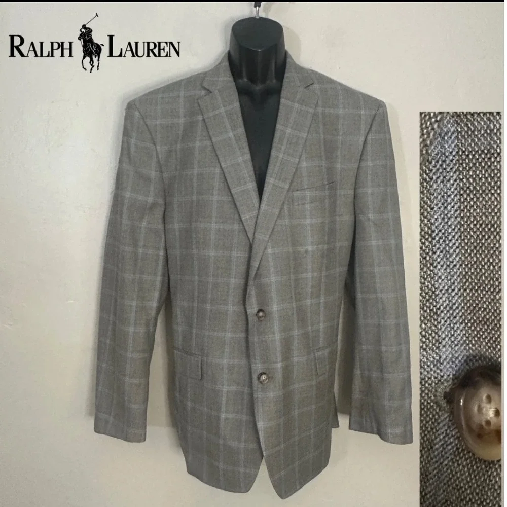 Lauren Ralph Lauren Men 44 L Windowpane Glen Plaid Blazer Jacket Silk Wool Blend
